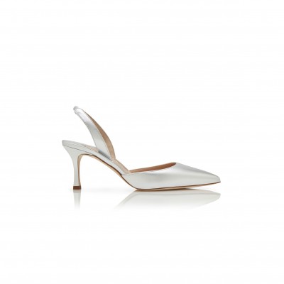 MANOLO BLAHNIK CAROLYNE 70 SILVER NAPPA LEATHER SLINGBACK PUMPS 223-1561-0002